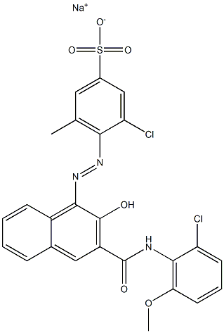 3-Chloro-5-methyl-4-[[3-[[(2-chloro-6-methoxyphenyl)amino]carbonyl]-2-hydroxy-1-naphtyl]azo]benzenesulfonic acid sodium salt Struktur