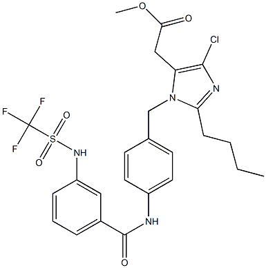 2-Butyl-4-chloro-1-[4-[3-(trifluoromethylsulfonylamino)benzoylamino]benzyl]-1H-imidazole-5-acetic acid methyl ester Struktur