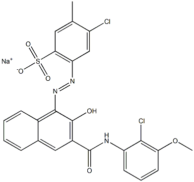 4-クロロ-3-メチル-6-[[3-[[(2-クロロ-3-メトキシフェニル)アミノ]カルボニル]-2-ヒドロキシ-1-ナフチル]アゾ]ベンゼンスルホン酸ナトリウム 化学構造式