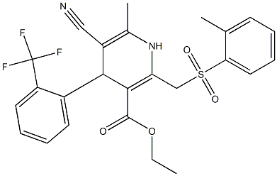 5-Cyano-1,4-dihydro-6-methyl-2-[(2-methylphenylsulfonyl)methyl]-4-(2-trifluoromethylphenyl)pyridine-3-carboxylic acid ethyl ester 结构式