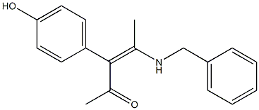 4-[ベンジルアミノ]-3-(4-ヒドロキシフェニル)-3-ペンテン-2-オン 化学構造式