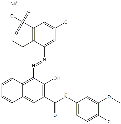 3-Chloro-6-ethyl-5-[[3-[[(4-chloro-3-methoxyphenyl)amino]carbonyl]-2-hydroxy-1-naphtyl]azo]benzenesulfonic acid sodium salt Structure