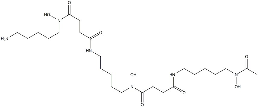 N-[5-[3-[(5-アミノペンチル)ヒドロキシカルバモイル]プロピオニルアミノ]ペンチル]-3-[[5-(N-ヒドロキシアセチルアミノ)ペンチル]カルバモイル]プロピオノヒドロキサム酸 化学構造式