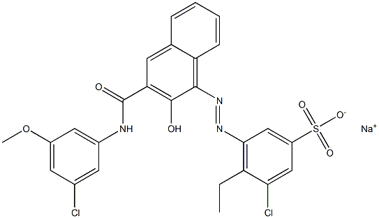 3-Chloro-4-ethyl-5-[[3-[[(3-chloro-5-methoxyphenyl)amino]carbonyl]-2-hydroxy-1-naphtyl]azo]benzenesulfonic acid sodium salt Struktur