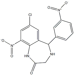 1,3,4,5-Tetrahydro-7-chloro-9-nitro-5-(3-nitrophenyl)-2H-1,4-benzodiazepin-2-one Structure