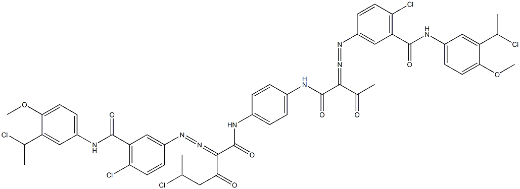 3,3'-[2-(1-Chloroethyl)-1,4-phenylenebis[iminocarbonyl(acetylmethylene)azo]]bis[N-[3-(1-chloroethyl)-4-methoxyphenyl]-6-chlorobenzamide],,结构式