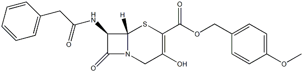 (7R)-3-ヒドロキシ-7-[(フェニルアセチル)アミノ]セファム-3-エン-4-カルボン酸p-メトキシベンジル 化学構造式