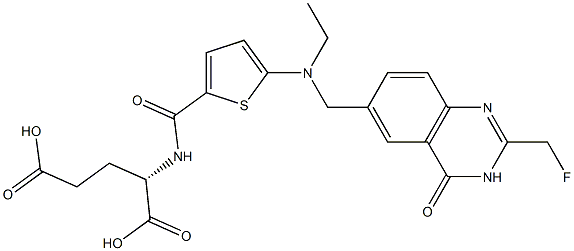 (2S)-2-[5-[N-エチル-N-[[(3,4-ジヒドロ-2-フルオロメチル-4-オキソキナゾリン)-6-イル]メチル]アミノ]-2-チエニルカルボニルアミノ]グルタル酸 化学構造式