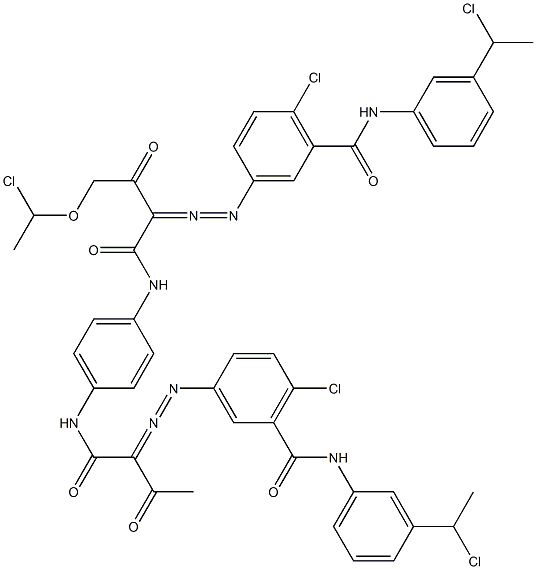 3,3'-[2-[(1-Chloroethyl)oxy]-1,4-phenylenebis[iminocarbonyl(acetylmethylene)azo]]bis[N-[3-(1-chloroethyl)phenyl]-6-chlorobenzamide],,结构式