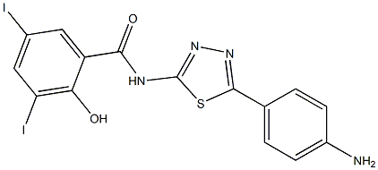 2-Hydroxy-3,5-diiodo-N-[5-[4-aminophenyl]-1,3,4-thiadiazol-2-yl]benzamide,,结构式
