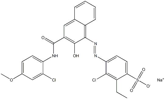 3-Chloro-2-ethyl-4-[[3-[[(2-chloro-4-methoxyphenyl)amino]carbonyl]-2-hydroxy-1-naphtyl]azo]benzenesulfonic acid sodium salt,,结构式