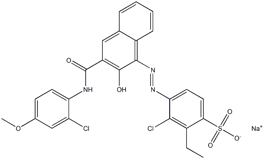 3-Chloro-2-ethyl-4-[[3-[[(2-chloro-4-methoxyphenyl)amino]carbonyl]-2-hydroxy-1-naphtyl]azo]benzenesulfonic acid sodium salt Struktur