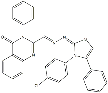 3-(フェニル)-2-[2-[(2,3-ジヒドロ-3-(p-クロロフェニル)-4-フェニルチアゾール)-2-イリデン]ヒドラゾノメチル]キナゾリン-4(3H)-オン 化学構造式