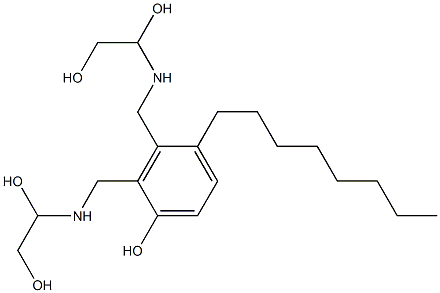 2,3-ビス[[(1,2-ジヒドロキシエチル)アミノ]メチル]-4-オクチルフェノール 化学構造式