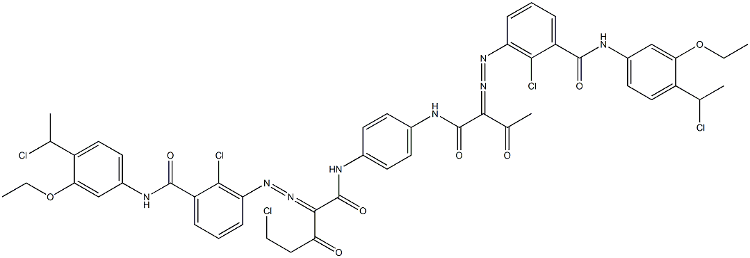 3,3'-[2-(Chloromethyl)-1,4-phenylenebis[iminocarbonyl(acetylmethylene)azo]]bis[N-[4-(1-chloroethyl)-3-ethoxyphenyl]-2-chlorobenzamide] 结构式