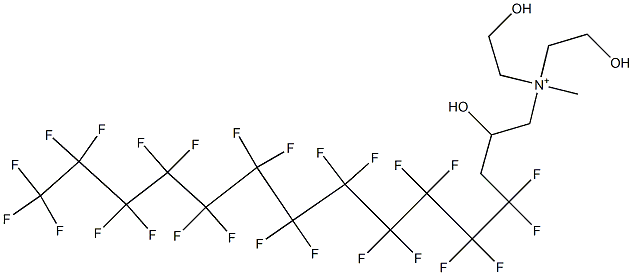 4,4,5,5,6,6,7,7,8,8,9,9,10,10,11,11,12,12,13,13,14,14,15,15,15-ペンタコサフルオロ-2-ヒドロキシ-N,N-ビス(2-ヒドロキシエチル)-N-メチル-1-ペンタデカンアミニウム 化学構造式