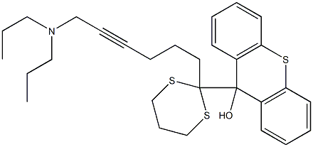 9-[2-(6-Dipropylamino-4-hexynyl)-1,3-dithian-2-yl]-9H-thioxanthen-9-ol,,结构式