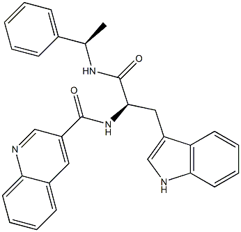 (2R)-3-(1H-Indol-3-yl)-2-(3-quinolinylcarbonylamino)-N-[(R)-1-phenylethyl]propanamide Struktur