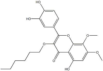 2-(3,4-Dihydroxyphenyl)-3-hexyloxy-5-hydroxy-7,8-dimethoxy-4H-1-benzopyran-4-one Struktur