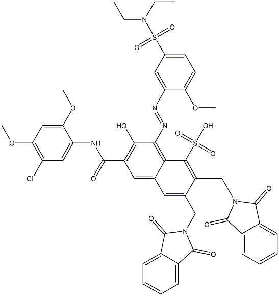 3-[(5-Chloro-2,4-dimethoxyphenyl)aminocarbonyl]-1-[5-[(diethylamino)sulfonyl]-2-methoxyphenylazo]-2-hydroxy-6,7-bis(phthalimidylmethyl)naphthalene-8-sulfonic acid Structure