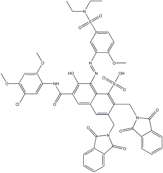 3-[(5-クロロ-2,4-ジメトキシフェニル)アミノカルボニル]-1-[5-[(ジエチルアミノ)スルホニル]-2-メトキシフェニルアゾ]-2-ヒドロキシ-6,7-ビス(フタルイミジルメチル)ナフタレン-8-スルホン酸 化学構造式