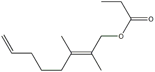 プロピオン酸2,3-ジメチル-2,7-オクタジエニル 化学構造式