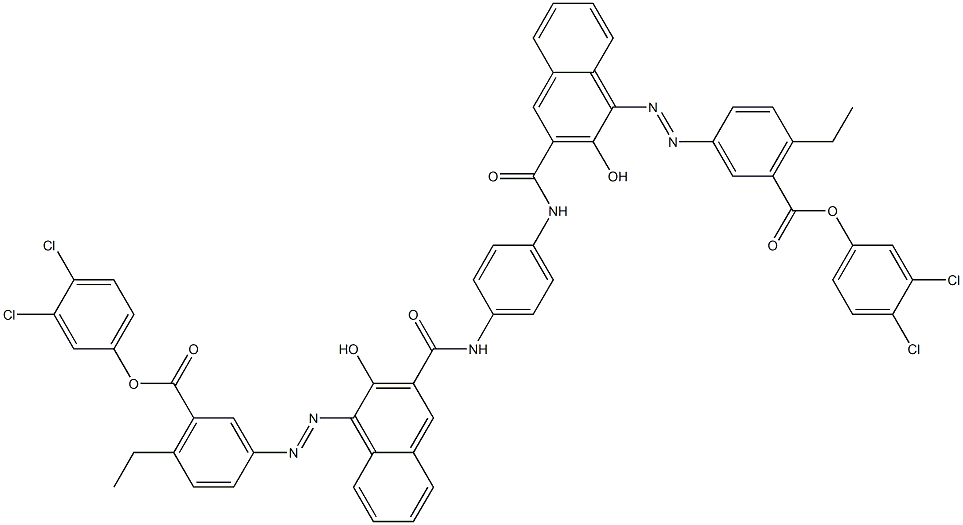1,4-ビス[1-[[4-エチル-5-(3,4-ジクロロフェノキシカルボニル)フェニル]アゾ]-2-ヒドロキシ-3-ナフトイルアミノ]ベンゼン 化学構造式