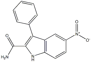 5-ニトロ-3-フェニル-1H-インドール-2-カルボアミド 化学構造式