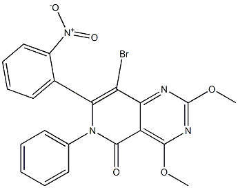 2,4-Dimethoxy-8-bromo-6-phenyl-7-(2-nitrophenyl)pyrido[4,3-d]pyrimidin-5(6H)-one,,结构式
