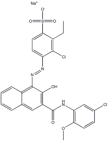 3-クロロ-2-エチル-4-[[3-[[(3-クロロ-6-メトキシフェニル)アミノ]カルボニル]-2-ヒドロキシ-1-ナフチル]アゾ]ベンゼンスルホン酸ナトリウム 化学構造式