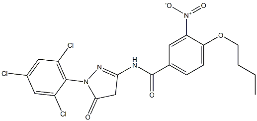 1-(2,4,6-Trichlorophenyl)-3-(4-butoxy-3-nitrobenzoylamino)-5(4H)-pyrazolone Struktur