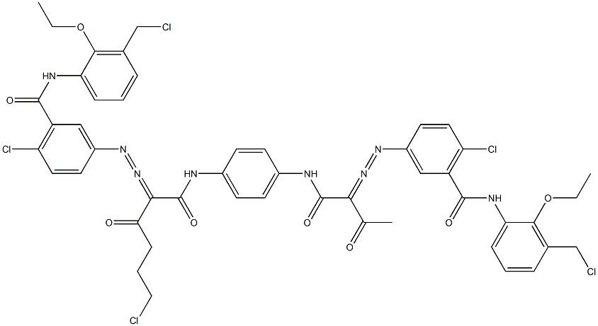 3,3'-[2-(2-Chloroethyl)-1,4-phenylenebis[iminocarbonyl(acetylmethylene)azo]]bis[N-[3-(chloromethyl)-2-ethoxyphenyl]-6-chlorobenzamide] Structure