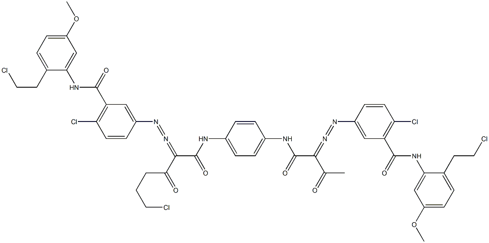 3,3'-[2-(2-Chloroethyl)-1,4-phenylenebis[iminocarbonyl(acetylmethylene)azo]]bis[N-[2-(2-chloroethyl)-5-methoxyphenyl]-6-chlorobenzamide] Structure