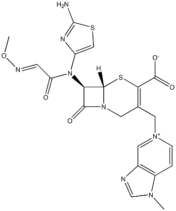 (7R)-7-[(2-Amino-4-thiazolyl)(methoxyimino)acetylamino]-3-[[1-methyl-(1H-imidazo[4,5-c]pyridin-5-ium)-5-yl]methyl]cepham-3-ene-4-carboxylic acid 结构式