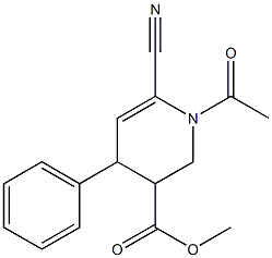 3-(Methoxycarbonyl)-1-acetyl-1,2,3,4-tetrahydro-4-phenylpyridine-6-carbonitrile,,结构式