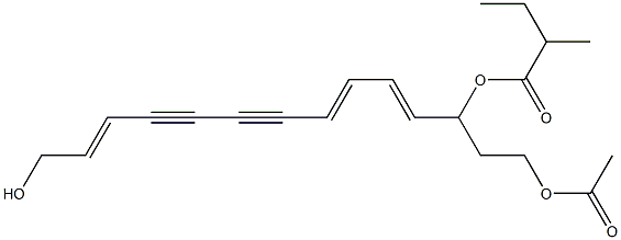(4E,6E,12E)-テトラデカ-4,6,12-トリエン-8,10-ジイン-1,3,14-トリオール1-アセタート3-(2-メチルブチラート) 化学構造式