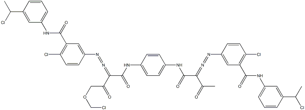 3,3'-[2-(Chloromethoxy)-1,4-phenylenebis[iminocarbonyl(acetylmethylene)azo]]bis[N-[3-(1-chloroethyl)phenyl]-6-chlorobenzamide],,结构式