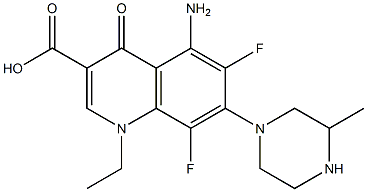 5-Amino-1-ethyl-6,8-difluoro-1,4-dihydro-4-oxo-7-(3-methyl-1-piperazinyl)quinoline-3-carboxylic acid 结构式