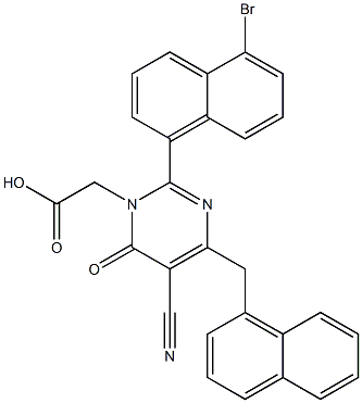 2-(5-Bromo-1-naphthalenyl)-4-(1-naphthalenylmethyl)-5-cyano-6-oxopyrimidine-1(6H)-acetic acid Structure