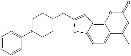 8-(4-フェニルピペラジノメチル)-4-メチル-2H-フロ[2,3-h][1]ベンゾピラン-2-オン 化学構造式