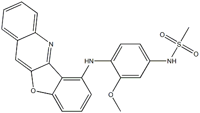 N-[3-メトキシ-4-[[ベンゾフロ[3,2-b]キノリン-6-イル]アミノ]フェニル]メタンスルホンアミド 化学構造式