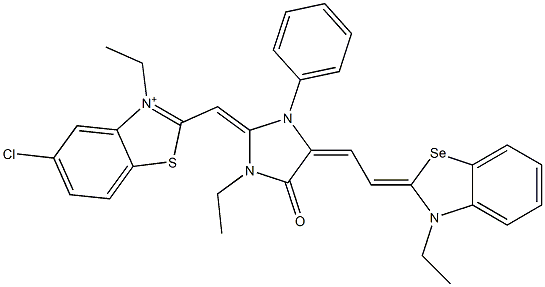 5-Chloro-3-ethyl-2-[[1-ethyl-4-[2-(3-ethylbenzoselenazol-2(3H)-ylidene)ethylidene]-5-oxo-3-phenylimidazolidin-2-ylidene]methyl]benzothiazol-3-ium,,结构式