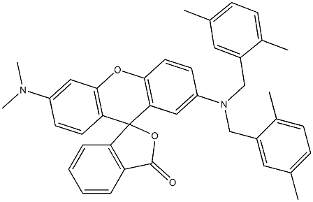 3'-(Dimethylamino)-7'-[bis(2,5-dimethylbenzyl)amino]spiro[isobenzofuran-1(3H),9'-[9H]xanthen]-3-one Struktur