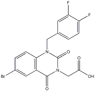 1-(3,4-Difluorobenzyl)-1,2,3,4-tetrahydro-6-bromo-2,4-dioxoquinazoline-3-acetic acid Struktur