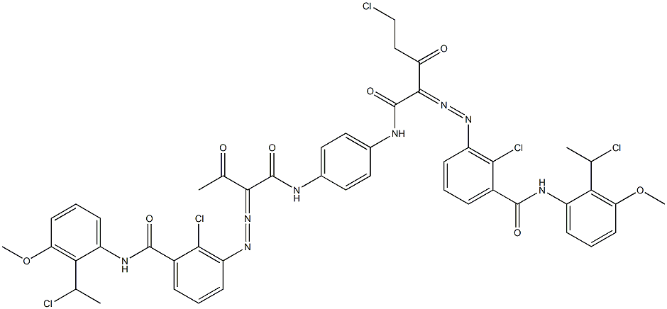 3,3'-[2-(Chloromethyl)-1,4-phenylenebis[iminocarbonyl(acetylmethylene)azo]]bis[N-[2-(1-chloroethyl)-3-methoxyphenyl]-2-chlorobenzamide] Structure