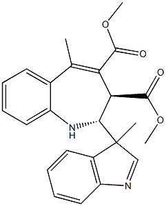(2R,3R)-2,3-Dihydro-5-methyl-2-(3-methyl-3H-indol-3-yl)-1H-1-benzazepine-3,4-dicarboxylic acid dimethyl ester Struktur