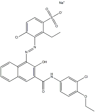 4-クロロ-2-エチル-3-[[3-[[(3-クロロ-4-エトキシフェニル)アミノ]カルボニル]-2-ヒドロキシ-1-ナフチル]アゾ]ベンゼンスルホン酸ナトリウム 化学構造式