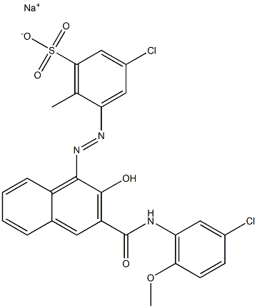 3-クロロ-6-メチル-5-[[3-[[(3-クロロ-6-メトキシフェニル)アミノ]カルボニル]-2-ヒドロキシ-1-ナフチル]アゾ]ベンゼンスルホン酸ナトリウム 化学構造式