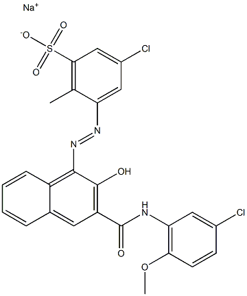 3-Chloro-6-methyl-5-[[3-[[(3-chloro-6-methoxyphenyl)amino]carbonyl]-2-hydroxy-1-naphtyl]azo]benzenesulfonic acid sodium salt,,结构式