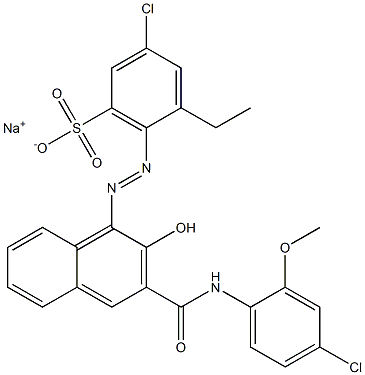 3-クロロ-5-エチル-6-[[3-[[(4-クロロ-2-メトキシフェニル)アミノ]カルボニル]-2-ヒドロキシ-1-ナフチル]アゾ]ベンゼンスルホン酸ナトリウム 化学構造式